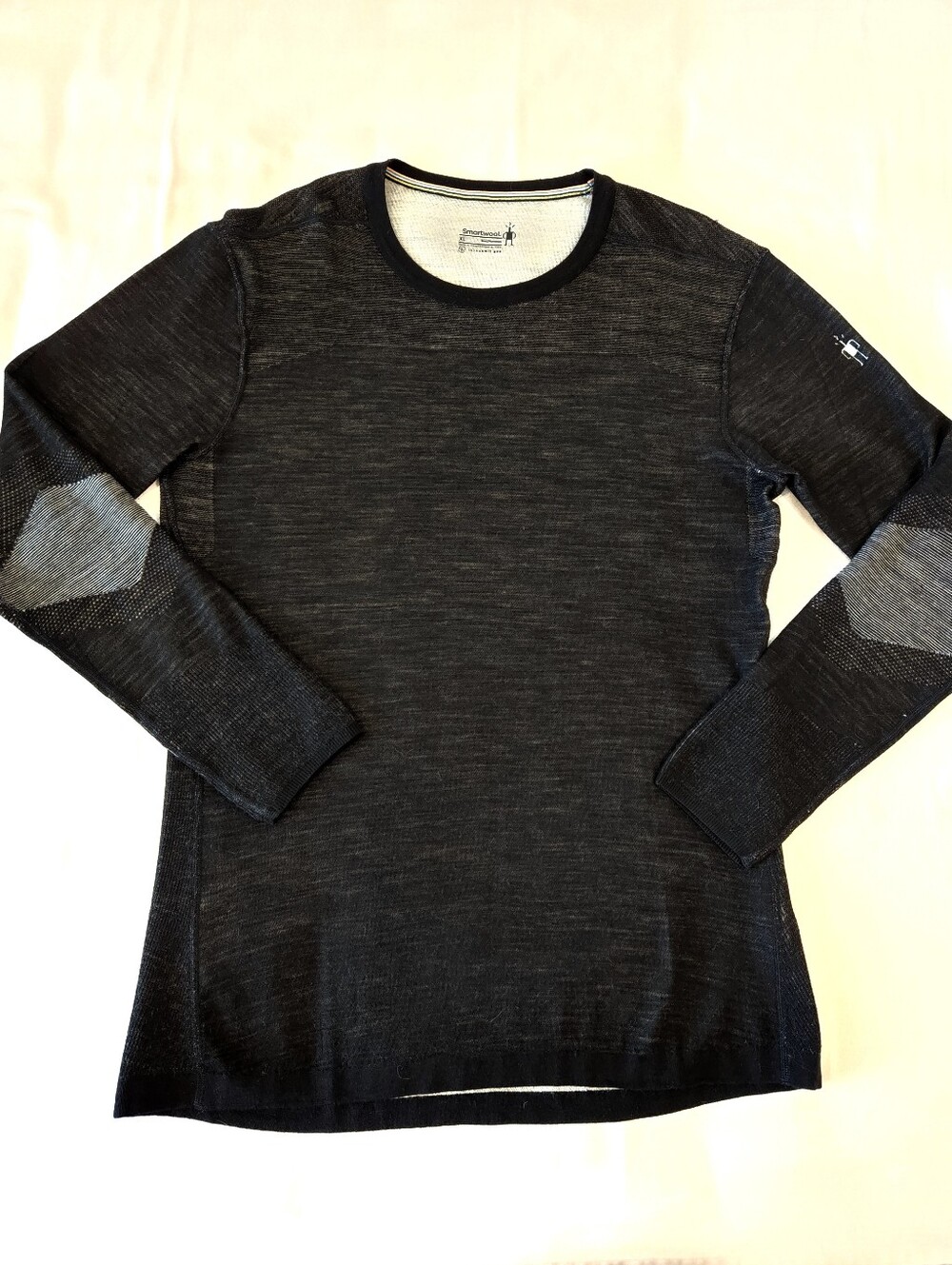 Smartwool Men's Long Sleeve Crew in Dark Charcoal with Light Gray Elbow Patches